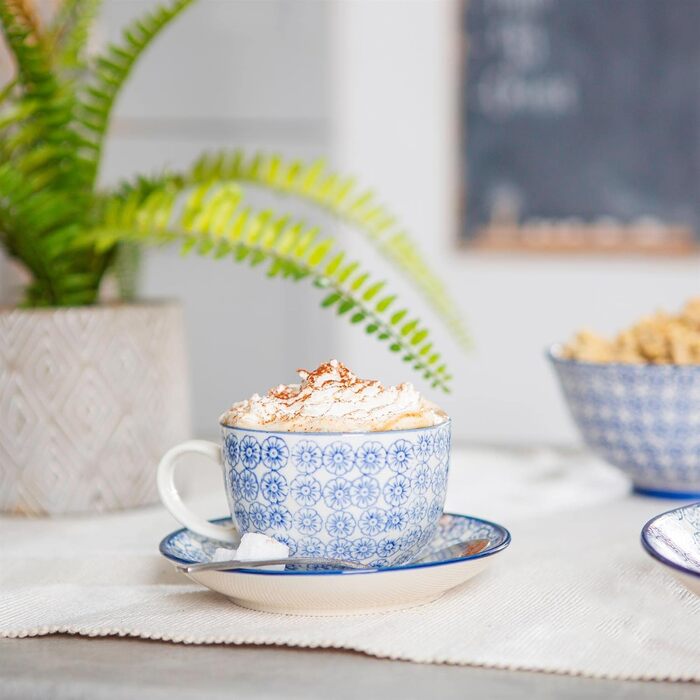 Набір чашок та блюдець Nicola Spring Cappuccino, 250 мл, 12 шт., темно-синій