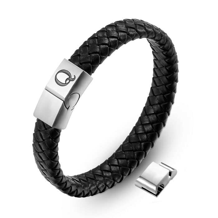 Чоловічий шкіряний браслет Lederarmband з гравіюванням літер A-Z, магнітний замок, персоналізований браслет для чоловіків - чорний (Schwarz-Q)