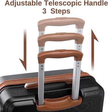 Набір валіз KONO 4 в 1: велика валіза, ручна валіза 55 см, косметичка та сумка для подорожей (чорний/коричневий)