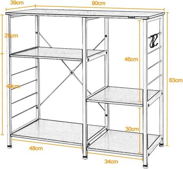 Стелаж для кухні та мікрохвильової печі Soges Bäckerregal, білий, 3 полиці