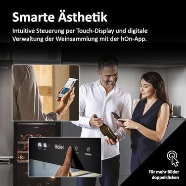 Haier 34 Bottle Wine Refrigerator - 2 Zone Wine Cooler with UV Glass Door, Wooden Shelves, Wi-Fi & Touch Display, Vibration-Free Storage