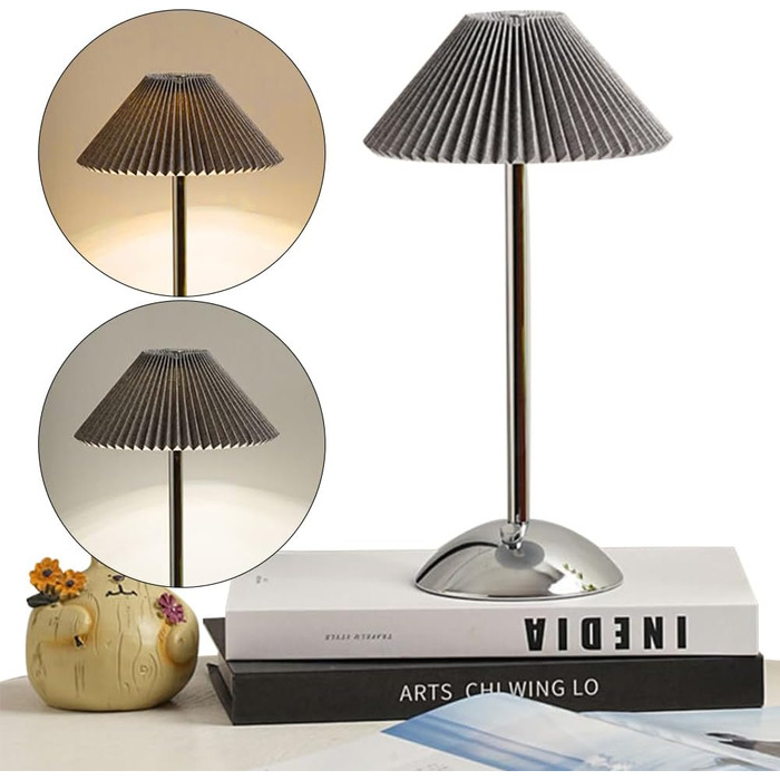 Світлодіодна настільна лампа Starnearby бездротова, з сенсорним димером, акумуляторна, 3 режими світла, вінтажний плетений металевий дизайн для спальні, офісу, тумбочки (Сірий + Срібна база)