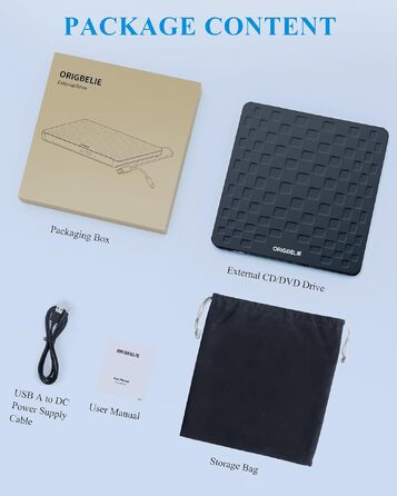 Зовнішній DVD-привід ORIGBELIE, CD-брунер з 4 USB та 2 TF/SD слотами, ультратонкий оптичний накопичувач для ноутбука, ПК, Mac OS, Windows, Linux