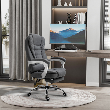 Vinsetto Ergonomic Office Chair with Folding Footrest, Height Adjustable & Reclining, Metal Grey for Home Office Comfort