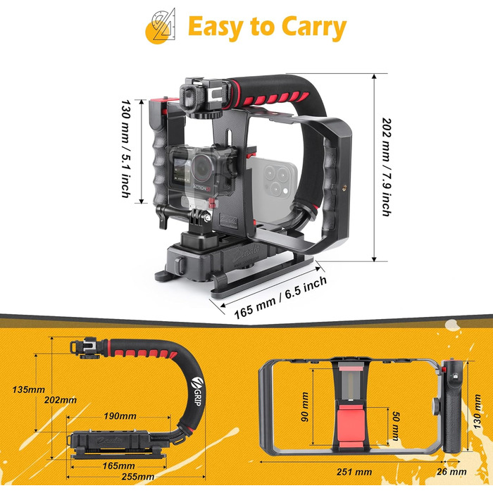 Стабілізатор Zeadio Tripel Zubehörschuh з ручкою для смартфона: для камер, екшн-камер та DSLR