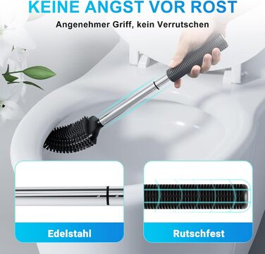 Набір щіток для унітазу Fowooyeen: 2 шт., чорний, без свердління, з тримачем, силікон, плоска головка у формі серця