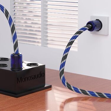 Hi-Fi мережевий кабель Monosaudio P037 1.5м, мідний екран OFC, 2-полюсний High-End кабель живлення AC з вилкою EU Schuko та роз'ємом IEC C15 для підсилювача, DVD, сабвуфера та декодера