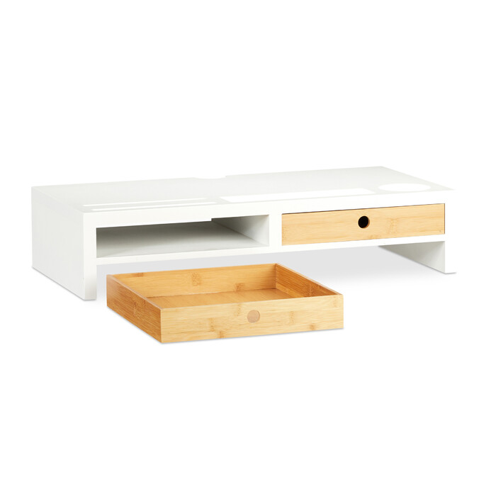 Relaxdays Monitor Stand White with Drawers