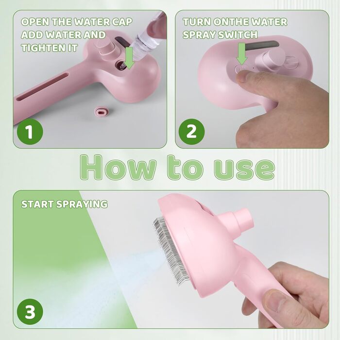 Щітка для котів з парою, щітка для собак з парою, щітка для котів та собак, щітка для котячого волосся, гребінець для котів з довгим волоссям, щітка для тварин, білий (рожевий)