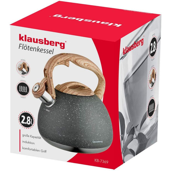 Чайник електричний Klausberg з нержавіючої сталі 2.8L з мармуровим покриттям, сірий KB-7369