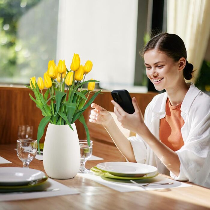 Керамічна ваза RANJIMA біла, ваза для квітів, декор, сучасний стиль, кругла, для пампас трави, 17 см, для дому та офісу