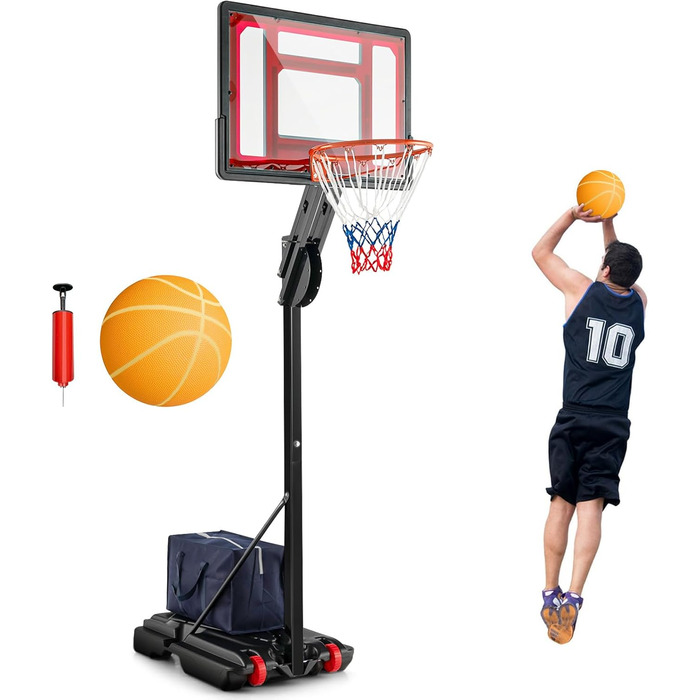 COSTWAY Adjustable Height Basketball Stand - Outdoor Basketball Hoop with Stand & Wheels, Weighted Base, Mobile Basketball System for Kids & Teens - Includes Ball & Pump