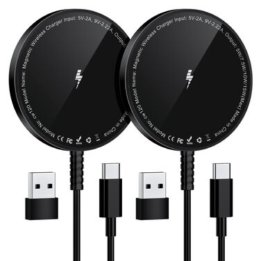 Магнітний бездротовий зарядний пристрій для iPhone 17/16/15/14/13/12 та AirPods Pro/3/2 – 2 шт., Чорний
