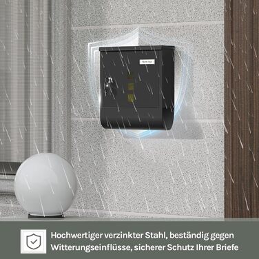 Поштовий ящик WOLTU з газетницею, оглядовим вікном та табличкою для імені, настінний, замиканий (2 ключі), сучасний дизайн, чорний (30,5x33,5x9 см)
