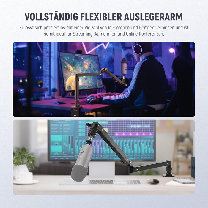 NEEWER MST002 Тримач для мікрофона з низьким профілем, регульований, з демпфером, для подкастів, ігор, стрімінгу, з кабелеуправлінням