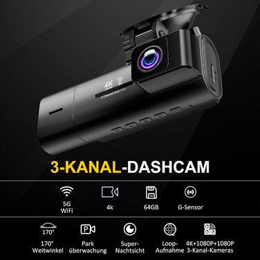 3-канальний автомобільний відеореєстратор J13 Pro 4K+1080P+1080P (передній, внутрішній, задній), 3.16