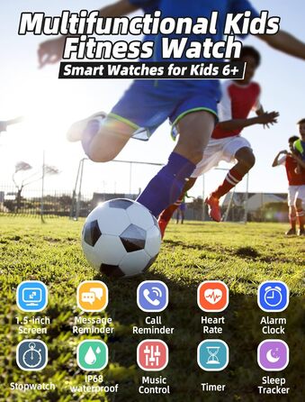 Дитячий розумний годинник Kinder Smartwatch для хлопчиків та дівчаток. Водонепроникний фітнес-трекер IP68, моніторинг серцевого ритму та сну, 19 спортивних режимів, крокомір, будильник. Подарунок для дітей від 5 років. Чорний колір.