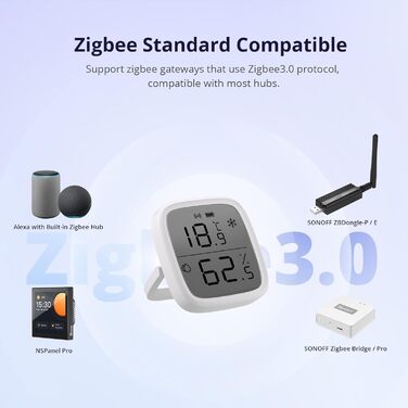 SONOFF Zigbee Temperature and Humidity Sensor, SNZB-02D, 2 Pack. Zigbee LCD Smart Thermometer Hygrometer Sensor. Zigbee Hub Required. Compatible with Alexa/Google Home/Home Assistant