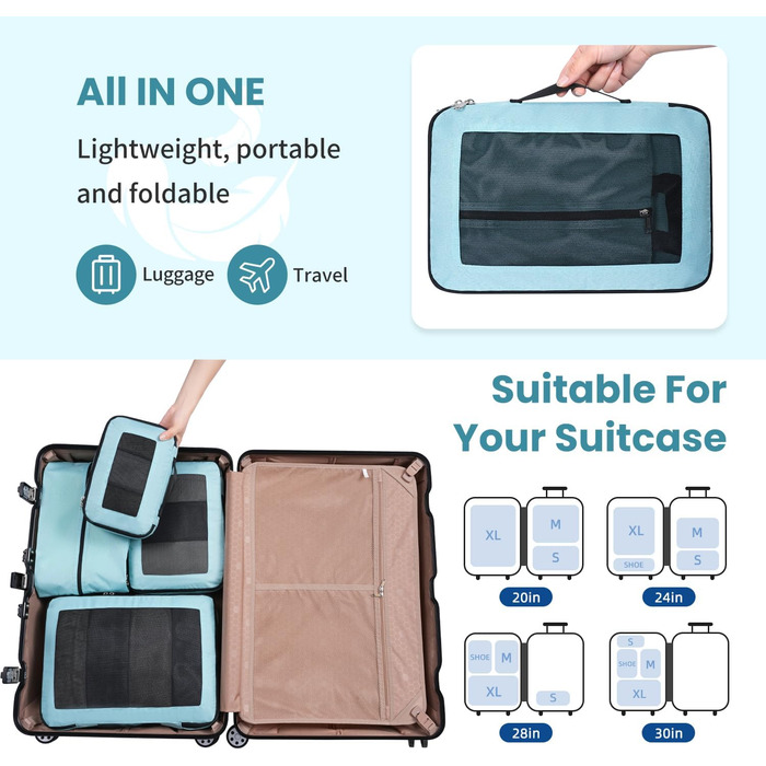 Набір кубиків-органайзерів для подорожей Prezon (4 шт., м'ятний колір)