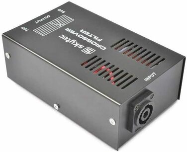 SkyTec STP-1 пасивний кросовер 2-смуговий, 1000 Вт, Powercon, 1 вхід, 1 вихід сабвуфера, 1 вихід топ, аудіофільтр, чорний