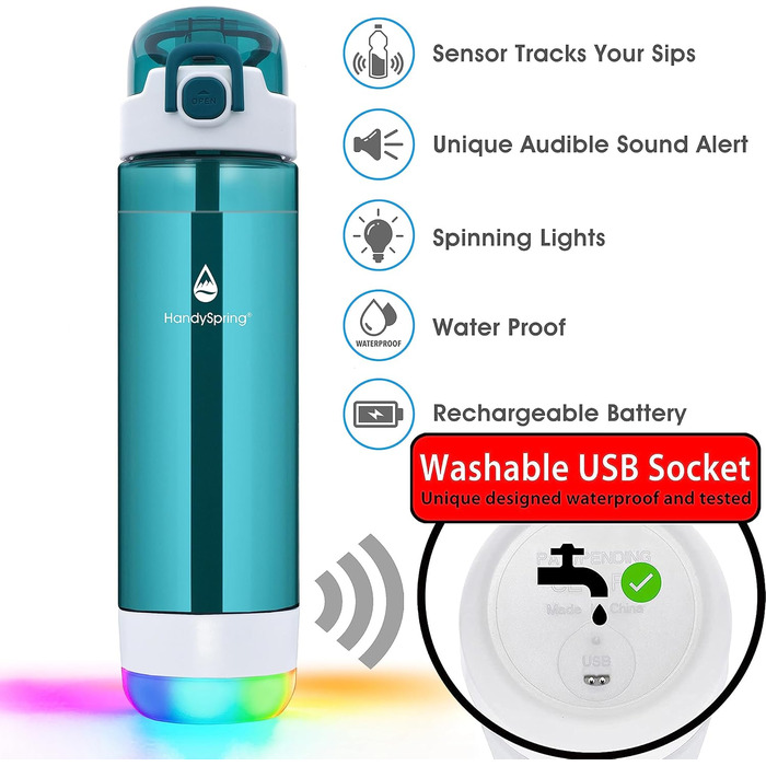 Розумна пляшка для води з нагадуванням, LED-підсвітка та звуковий сигнал Hydrate Glow 750 мл, мотиваційна пляшка для пиття (зелена)