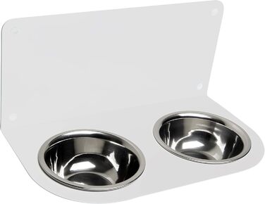 Настінна годівниця для собак Schmeck.bar: стабільна, з мисками, для маленьких та середніх собак (600x228x306 мм, 2 миски, білий матовий)