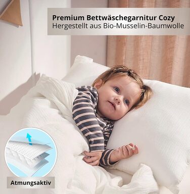 Дитяча постільна бджільня Kinderbettwäsche 100x135 2 шт. | ОekoTex сертифікована, для алергіків | Набір постільної білизни з мусліну Kinderbettwäsche з 1 простирадлом 135x100 та 1 наволочкою 40x60 | (100 см x 135 см, Білий)