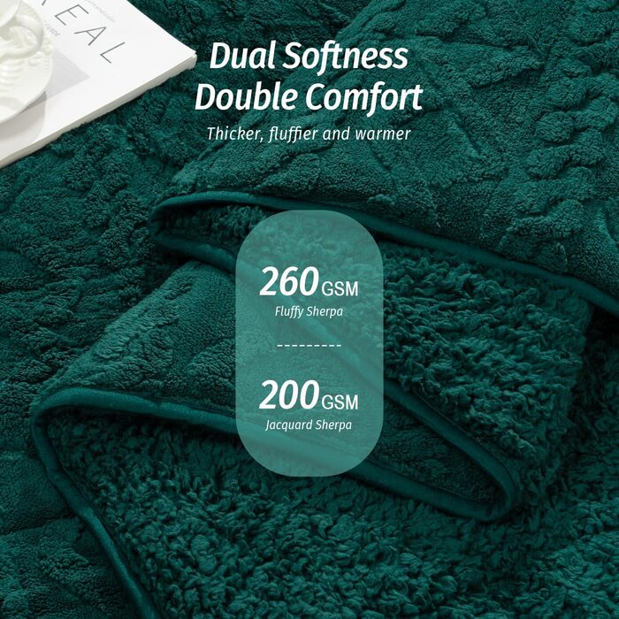 Обтяжена ковдра Wemore Sherpa Fleece для дорослих, двостороння плюшева ковдра з фланелі та шерпи, 15 lbs (6.8 кг), колір Jacquard-grün