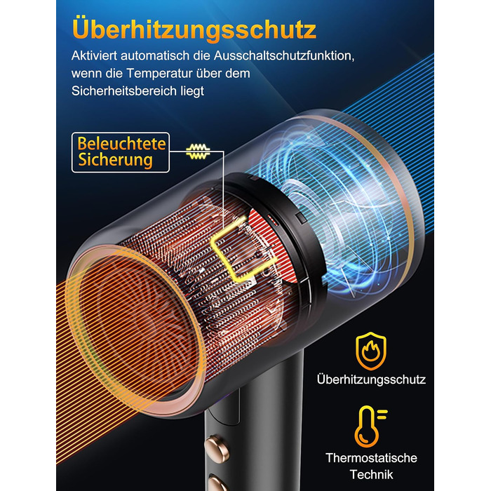 Професійний фен 2400W з іонізацією та складним механізмом, для швидкого сушіння, з насадкою-дифузором та сумкою, чорний