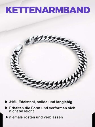 Чоловічий браслет Richsteel з нержавіючої сталі сріблястого/золотого/чорного кольору, ширина 8/12/17 мм, довжина 19/21/23 см, кубинський ланцюг, подарункова коробка. (23 см, 8 мм, срібло)