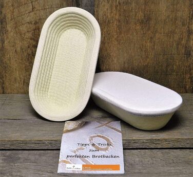 Bread proofing basket, small size, with ribbed pattern and cover, for 1 kg of bread, including information 'perfect bread baking'