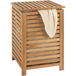 WENKO Laundry Hamper Norway, Laundry Collector with Removable Cotton Laundry Bag, Walnut Wood, Capacity 56 L, 45 x 65 x 45 cm, Natural