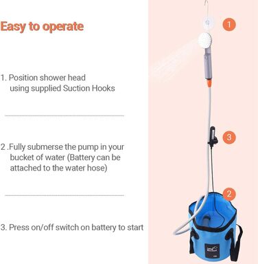 Portable Outdoor Camping Shower with Battery-Powered Pump for Garden, Beach