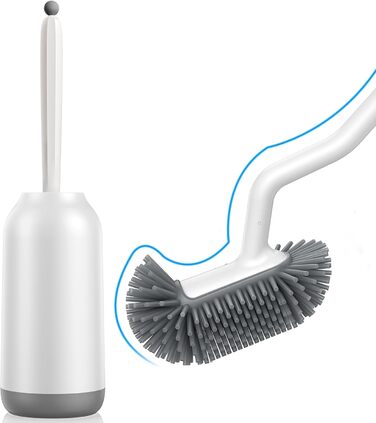 Силіконова щітка для унітазу HAMITOR з тримачем: гнучка щітка для унітазу з очищувачем країв - швидковисихаючий набір щіток для унітазу з тримачем для ванної кімнати. Підвісна щітка для унітазу без свердління, 1 шт. (Блискучий білий, 1 шт.)