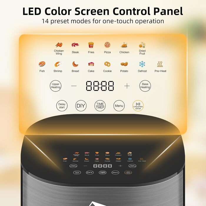 Універсальна аерофритюрниця Uten Dual Blaze 2000 Вт, 5,5 л, без масла, 14 програм, з оглядовим вікном, сірий квадрат