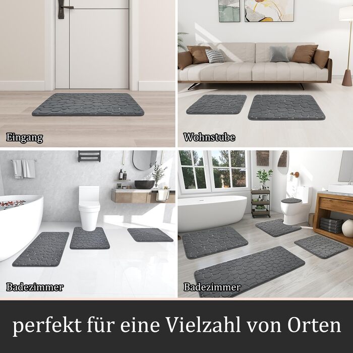 Набір килимків для ванної кімнати chakme (2 шт), пам'ятна піна Cobblestone, протиковзні та абсорбуючі килимки для ванної та туалету, темно-сірі