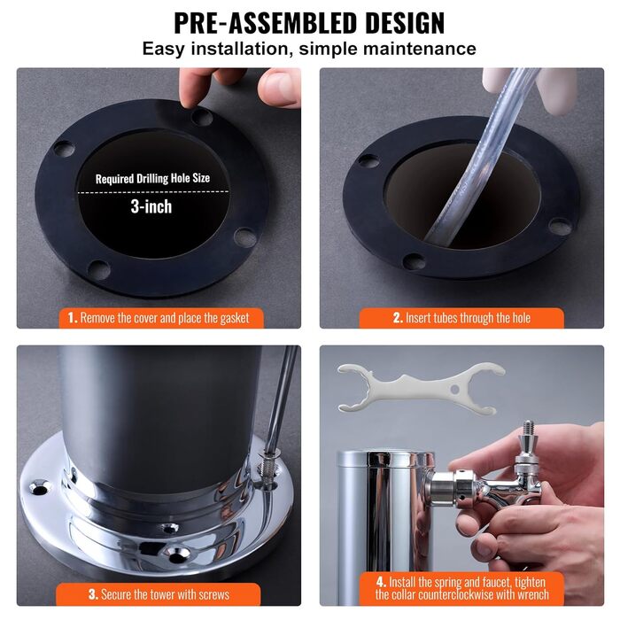 Bierzapfturm VEVOR з двома кранами: бак з нержавіючої сталі, комплект кегератора з попередньо встановленими шлангами та самозакривними кранами для вечірок, барів, пабів та ресторанів (три крани)
