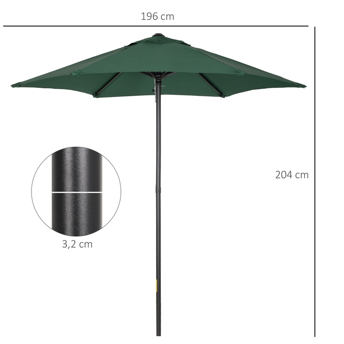 Outsunny Parasol Ø196 cm, Parasol with Tilt Function, Hexagonal Balcony Parasol Beach Parasol Windproof Stable Market Parasol Crank Parasol Sun Protection for Beach Balcony Garden, Green | Aosom
