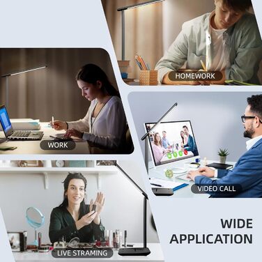 LED лампа настільна диммерна з USB, 5 кольорів та 5 рівнів яскравості, торчкова панель для читання, дитяча, для спальні, офісу, чорна