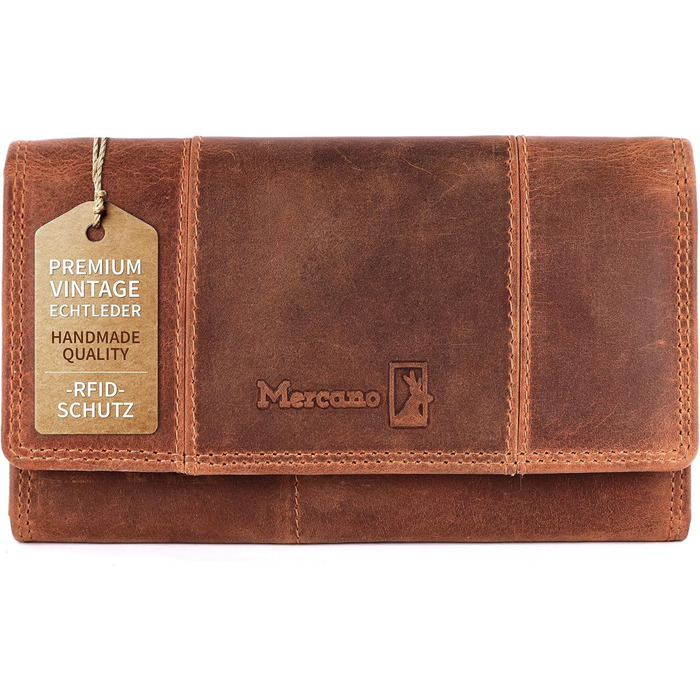 Mercano® Premium Vintage Women's Wallet Leather (Genuine Leather) Large with RFID Protection | Ladies' Purse Leather incl. Gift Box with Card Slots and Coin Pocket