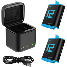 TELESIN Акумулятор для GoPro Hero 12/11/10/9 Black + зарядний пристрій на 3 слоти + USB-C кабель