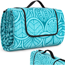 Пікнікова ковдра SOMLAW 200x200 см, водовідштовхувальна, для 4-6 осіб, XXL, з ручкою, ідеальна для кемпінгу та пікніків (блакитна)