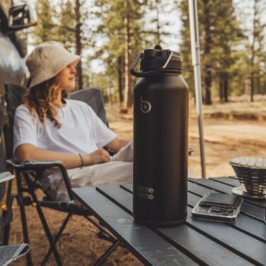 BOTTLE BOTTLE Insulated Water Bottle with Straw, Sport Stainless Steel Water Bottle with Grip Lid, Outdoor Sports Bottle for Pills, 1L (Black)