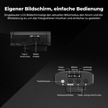 K&F CONCEPT GN12 Mini Flash - Світловий спалах для камери, 2000mAh, 8 режимів, сумісний з Nikon, Canon, Fuji, Panasonic