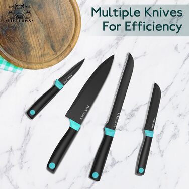 Набір кухонних ножів FIVE COWS (14 предметів) з автоматичним точильним, з ножем для стейку та ножицями, антиокислювальне покриття, професійний набір для дому (зелений)