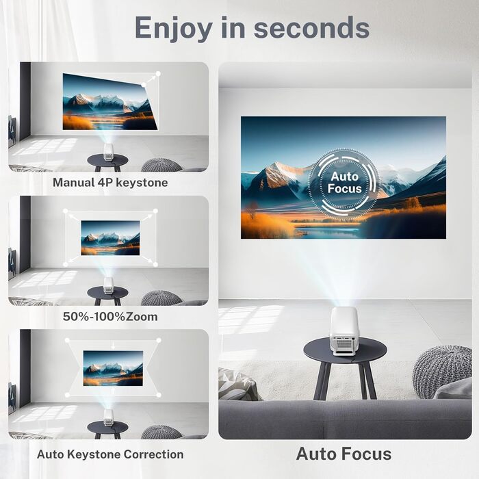 Портативний проєктор LYNCAST з Wi-Fi, Bluetooth та Android 11: 1080P/4K, обертання 180°, для дому та на вулиці (LumeCube 300 White)
