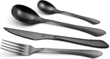 Набір столових приборів Amefa INSTINCT 16 шт. (4 особи) | Чорний, нержавіюча сталь 18/0, матове покриття, PVD | 4 виделки, 4 ножі, 4 ложки, 4 чайні ложки