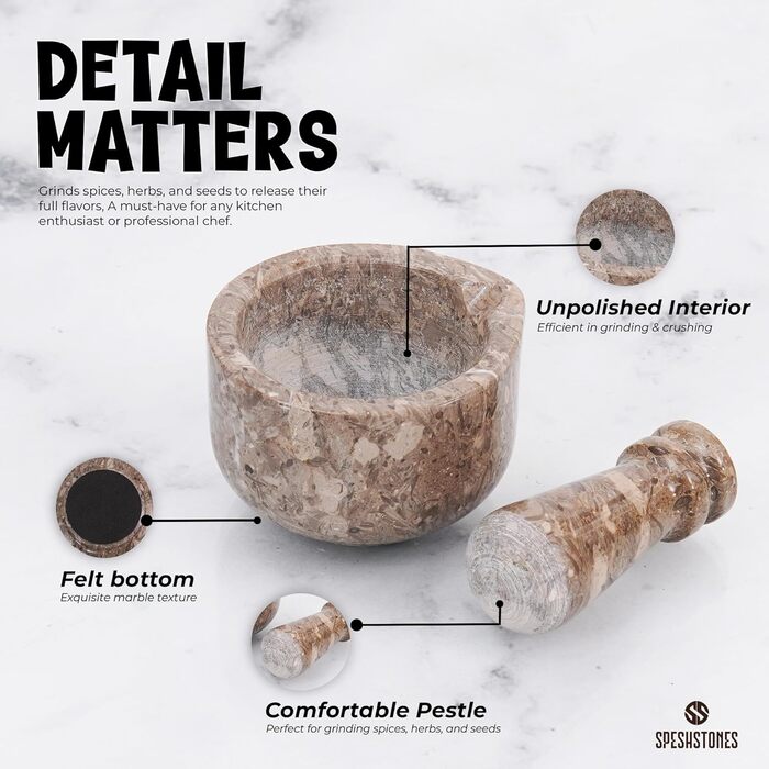 Набір ступка та товкачок з каменю, 7,6 см, ручної роботи, для кухні, спецій та декору
