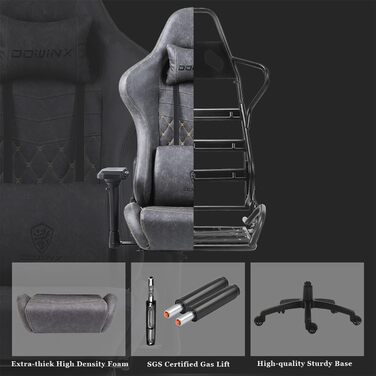 Dowinx Gaming Chair Ergonomic with Massage Office Chair for Computer PU Leather with Retractable Footrest, 4D Armrests Brown