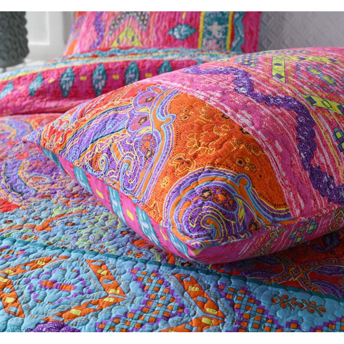 Qucover Boho Bedspread 220x240cm Duvet Cover for Double Bed Quilted Blanket with 2 Pillows Indian Style Boho-3 220x240cm+50x75cm x2